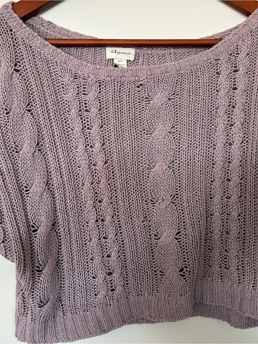 Dynamite Lavender Cable-Knit Off-the-Shoulder Sweater